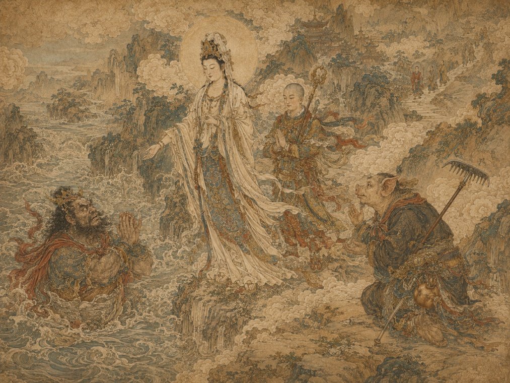2. Sha Wujing and Zhu Wuneng Await the Pilgrim